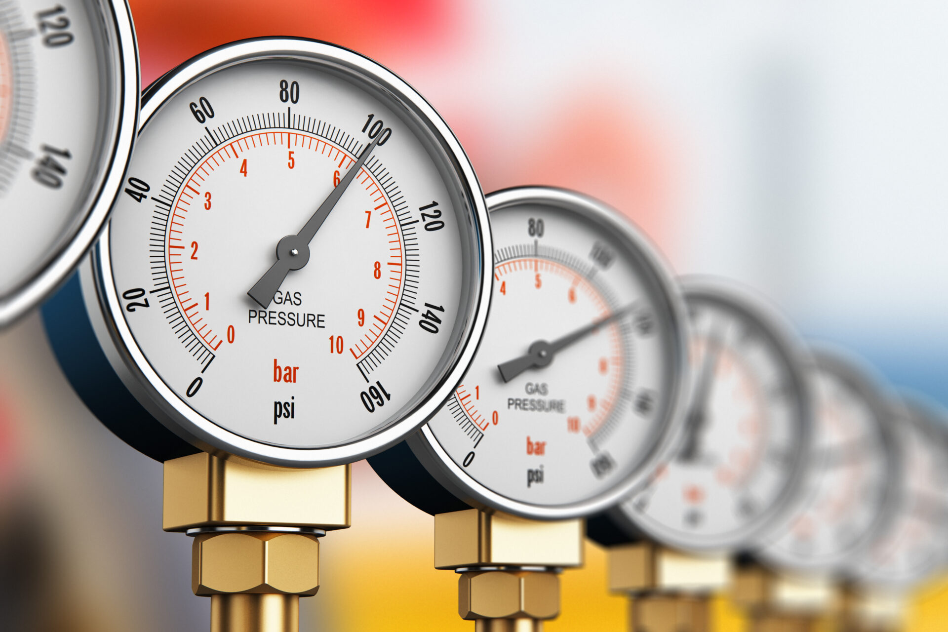 Row of gas pressure gauges